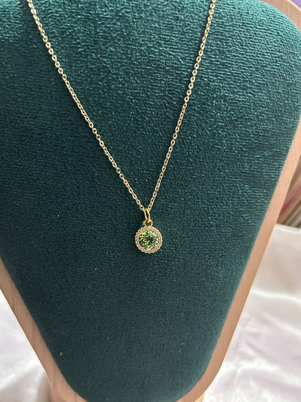 Gold-Tone Necklace with Peridot Green, 
 or Clear Pendant with a CZ Halo NEW